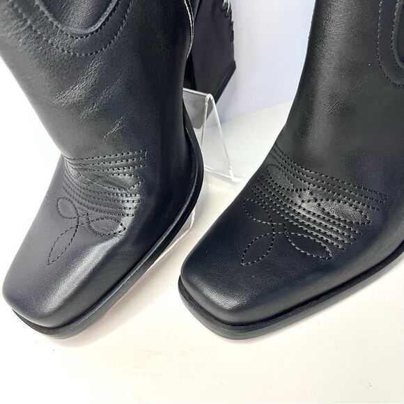 Free People Sparks Fly Cowboy Boots Black and Silver Pull‎ On Leather 6.5 NIB - Picture 3 of 16